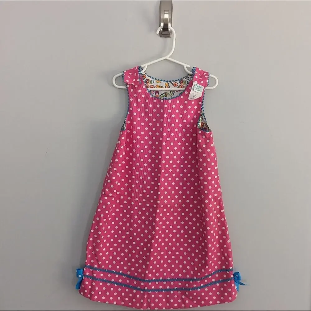 Girls Peaches And Cream Reversible 6X Dress Polka Dots And Flip Flops